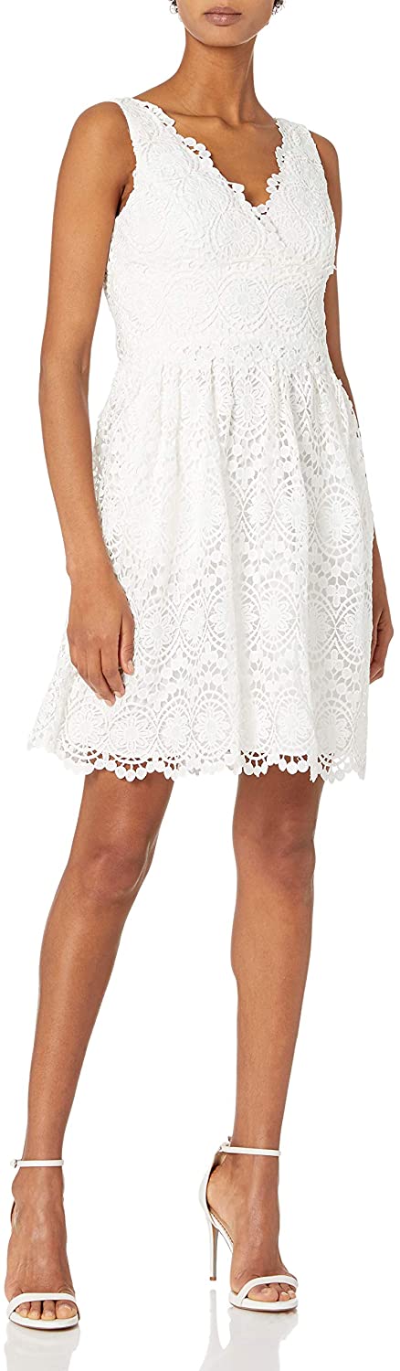 Price:$33.99    Adrianna Papell Women's Illusion Neckline Lace Dress  Clothing