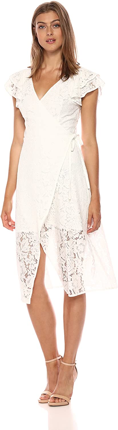 Price:$100.27    Ali & Jay Women's Laces & Paper Flowers Ruffled Short Sleeve Midi Wrap Dress  Clothing