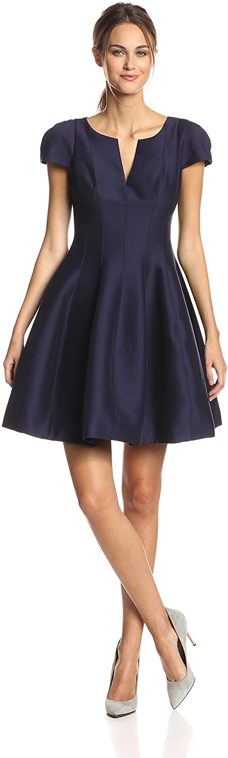Price:$125.99    Halston Heritage Women's Short Sleeve Notch Neck Dress with Tulip Skirt  Clothing