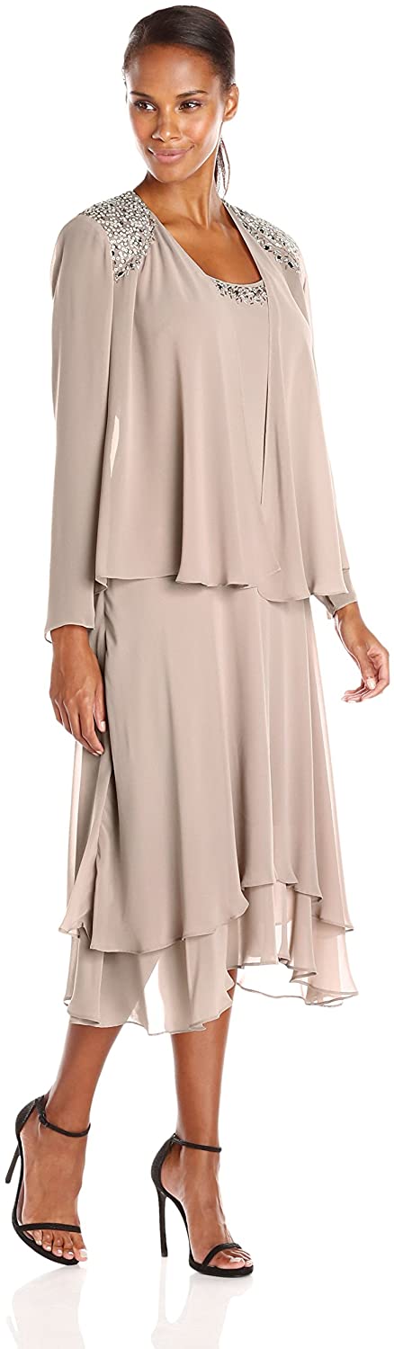 Price:$119.01 S.L. Fashions Women's Embellished-Shoulder and Neck Jacket Dress at Amazon Women’s Clothing store
