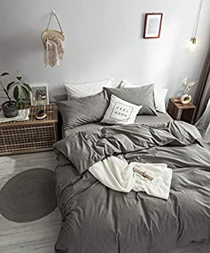 Price:$49.99    DREAM COSMOS 100% Cotton Duvet Cover 3pc Set Twin, Grey Comforter Cover with Zipper Closure and Corner Ties  Home & Kitchen