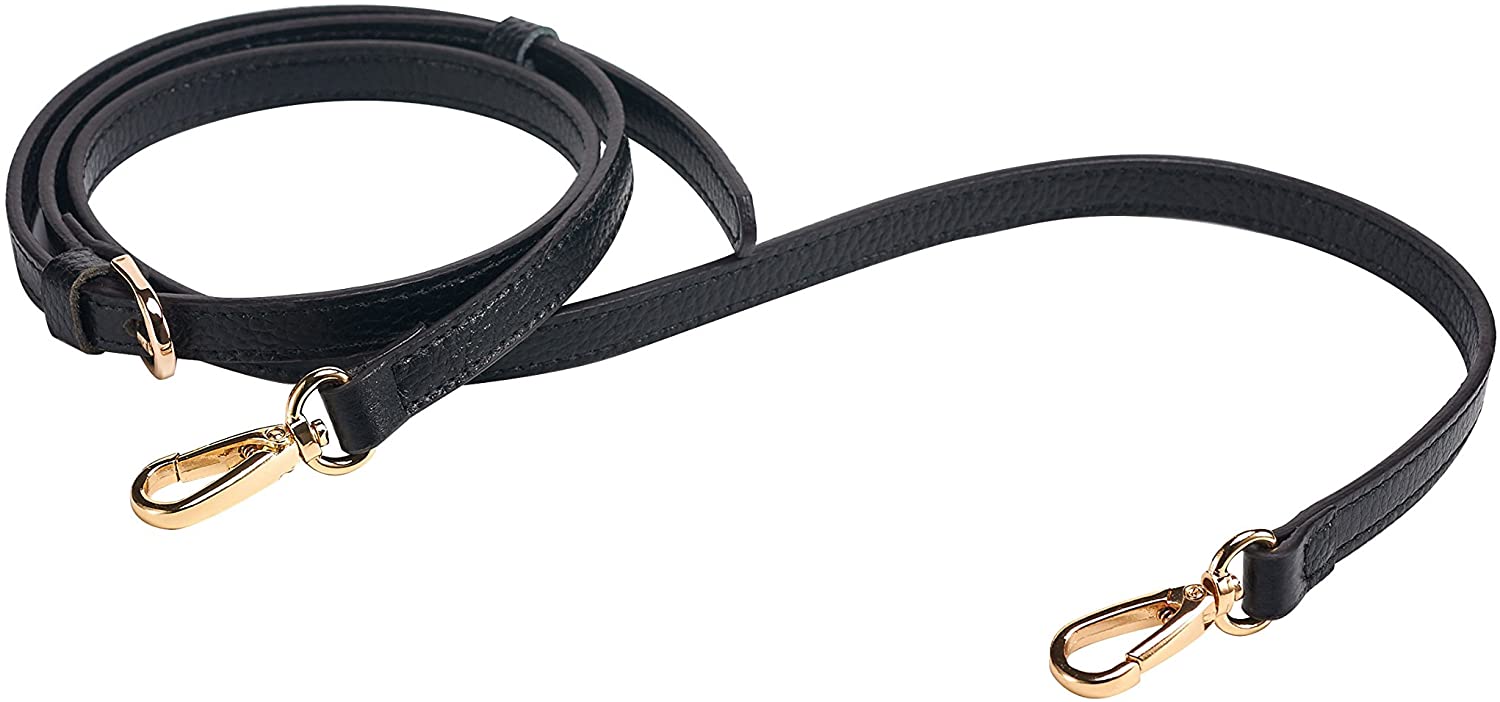 Price:$12.99 LIVE UP Full Grain Leather Adjustable Replacement Strap Cross Body Bag Purse, 43-51 inch Gold Hardware (Black)  Handbags   
