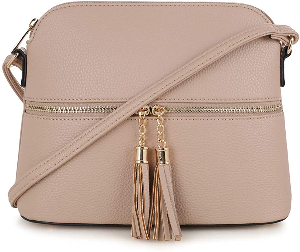 Price:$19.85 SG SUGU Lightweight Medium Dome Crossbody Bag with Tassel | Zipper Pocket | Adjustable Strap (Beige)  Handbags   