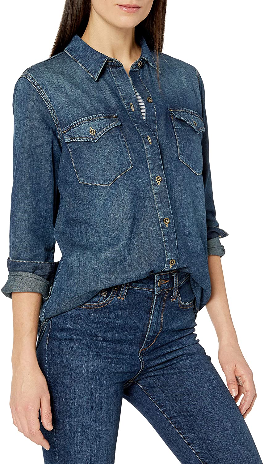 Price:$26.04    Amazon Brand - Goodthreads Women's Denim Long-Sleeve Shirt  Clothing