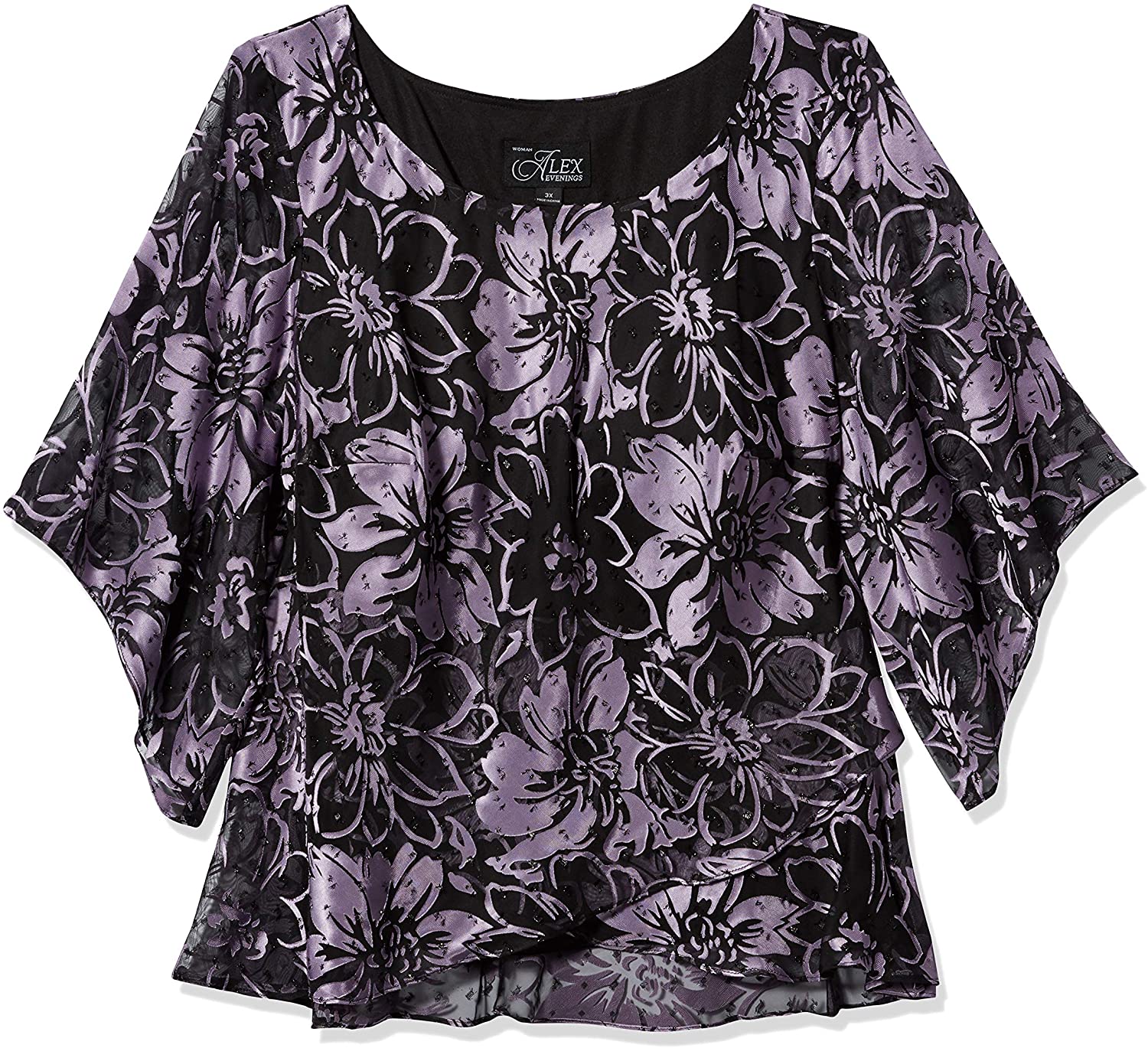 Price:$31.19 Alex Evenings Women's Plus Size Asymmetric Tiered Chiffon Blouse Shirt at Amazon Women’s Clothing store