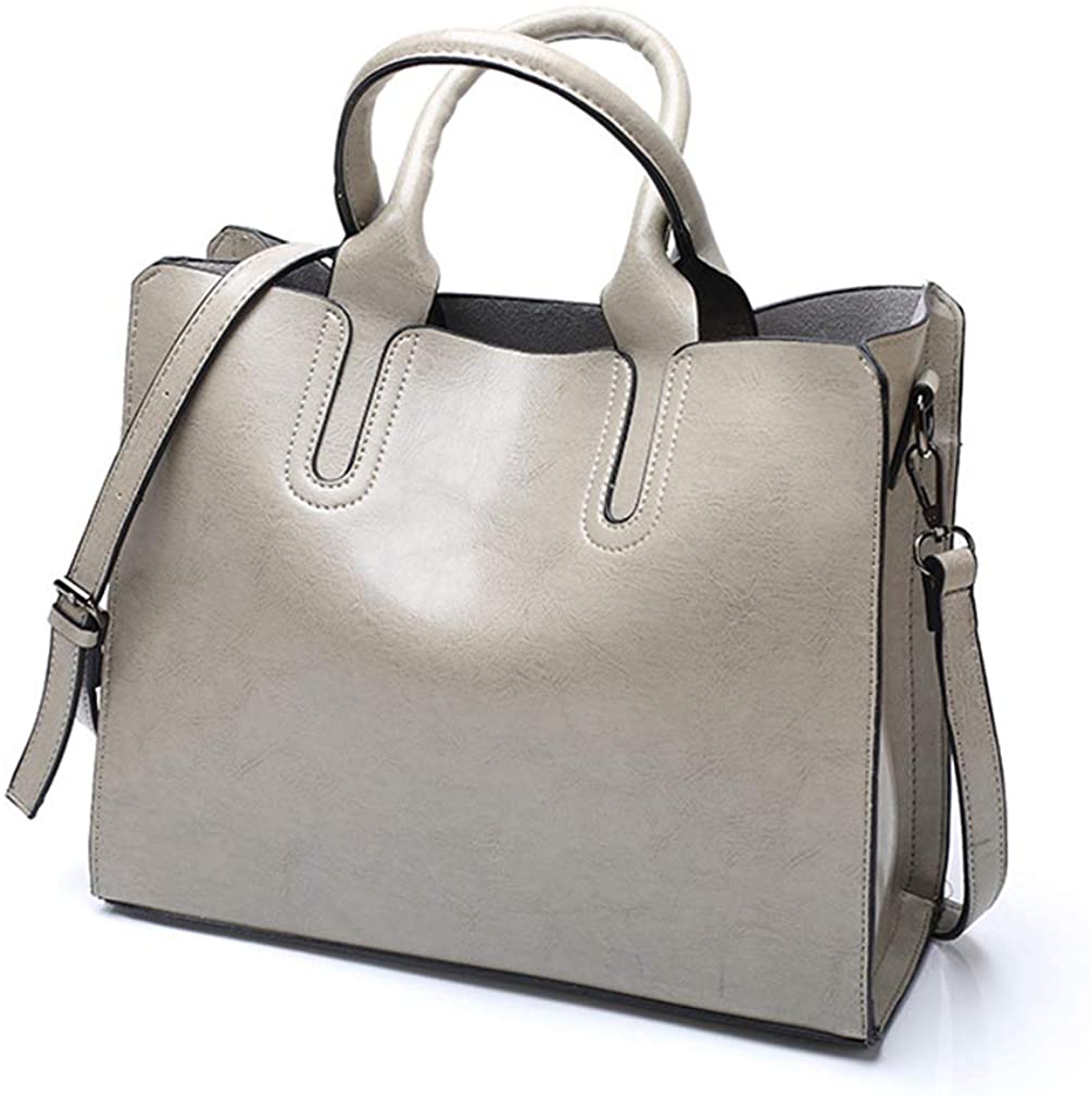 Price:$21.99    Pahajim Women Top Handle Satchel Fashion Shoulder Oil Leather Handbags Bucket Bag Tote Purse for Ladies and Girl (Grey)  Shoes
