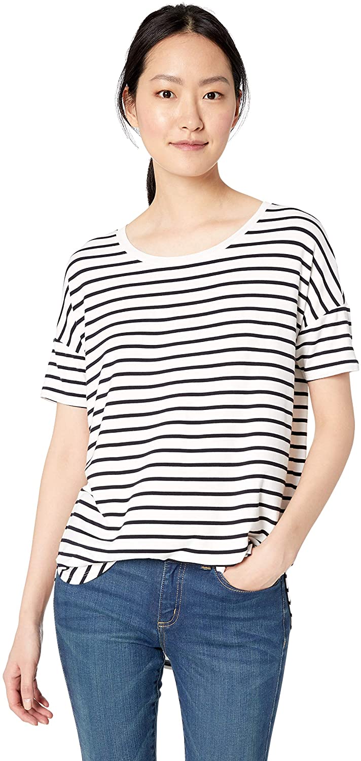 Price:$9.05    Amazon Brand - Daily Ritual Women's Jersey Rib Trim Drop-Shoulder Short-Sleeve Scoop-Neck Tunic Shirt  Clothing