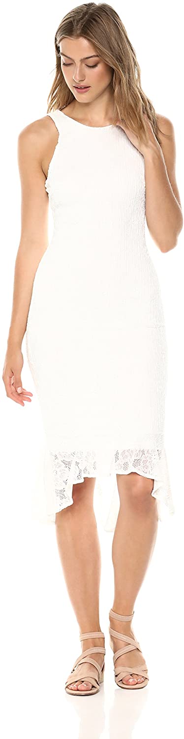 Price:$102.95    Ali & Jay Women's Sparkling Rosé Fitted Lace Hi-lo Trumpet Hem Sheath Dress  Clothing