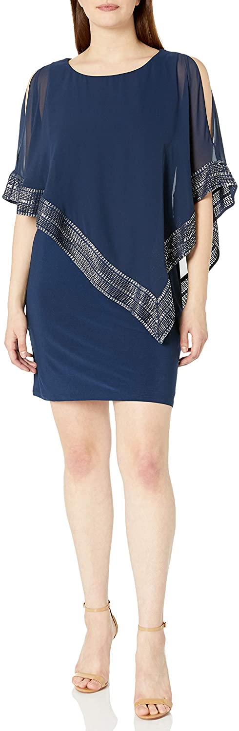 Price:$44.09 S.L. Fashions Women's Foil Cape Chiffon Dress at Amazon Women’s Clothing store