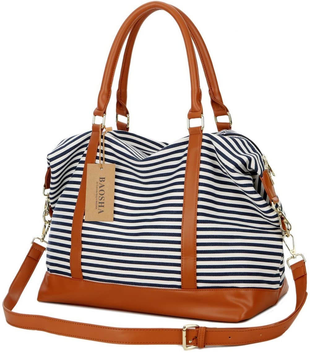Price:$29.99   | BAOSHA HB-28 Ladies Women Canvas Travel Weekender Bag Overnight Carry-on Duffel Tote Bag (Blue) | Travel Totes