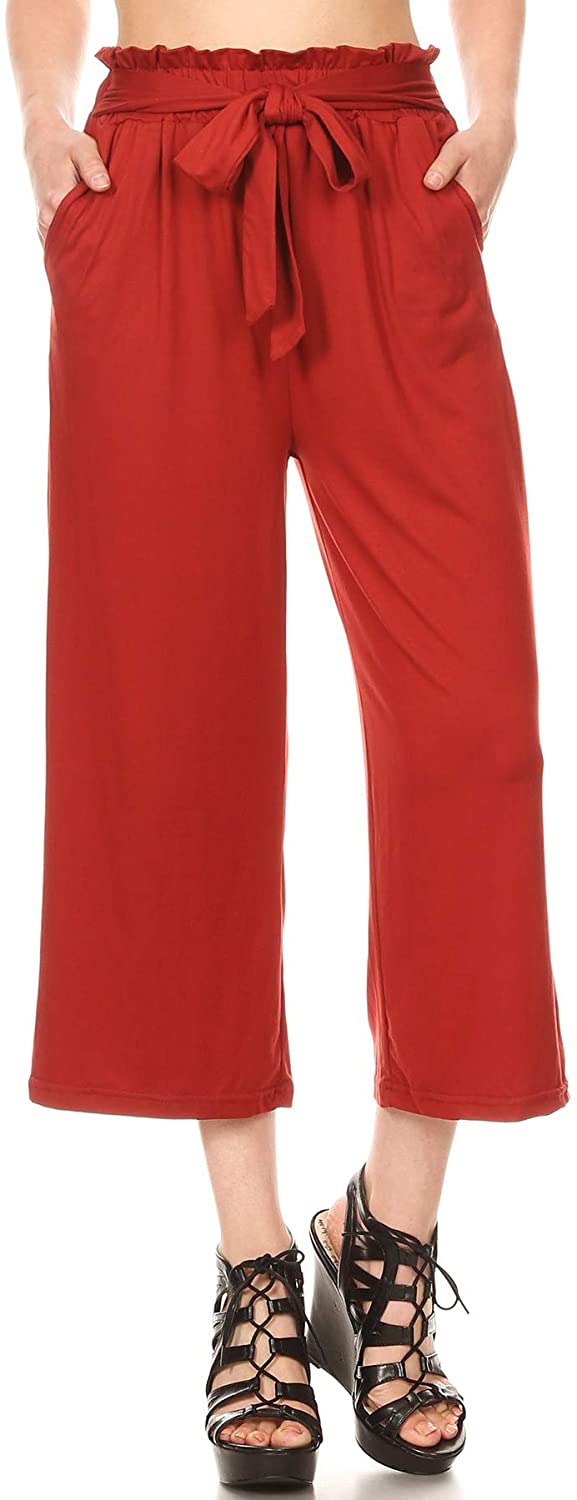 Price:$12.95    ShoSho Womens Paper Bag Waist Cropped Pants Casual Wide Leg with Pockets  Clothing