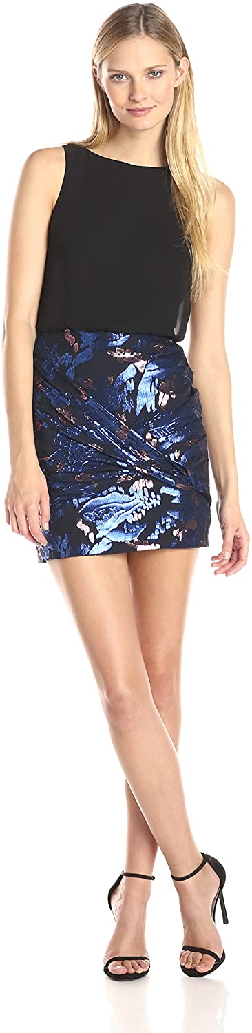 Price:$0.00    Aidan by Aidan Mattox Women's Sleeveless Printed Metallic Skirt Blouson Dress, Blue/Multi, 2  Clothing