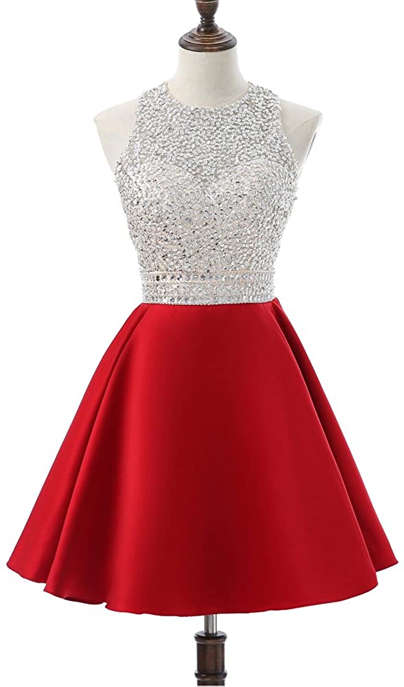 Price:$0.00    Meilishuo Beaded Sparkly Prom Ball Gown Short Mini Homecoming Dresses Tulle Cocktail Party Dresses,Red&satin,16  Clothing