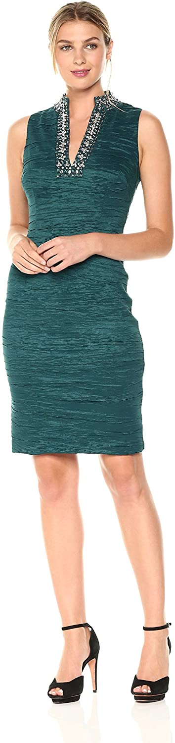Price:$142.96    Eliza J Women's Split Neck Sheath Dress, Pine, 8  Clothing