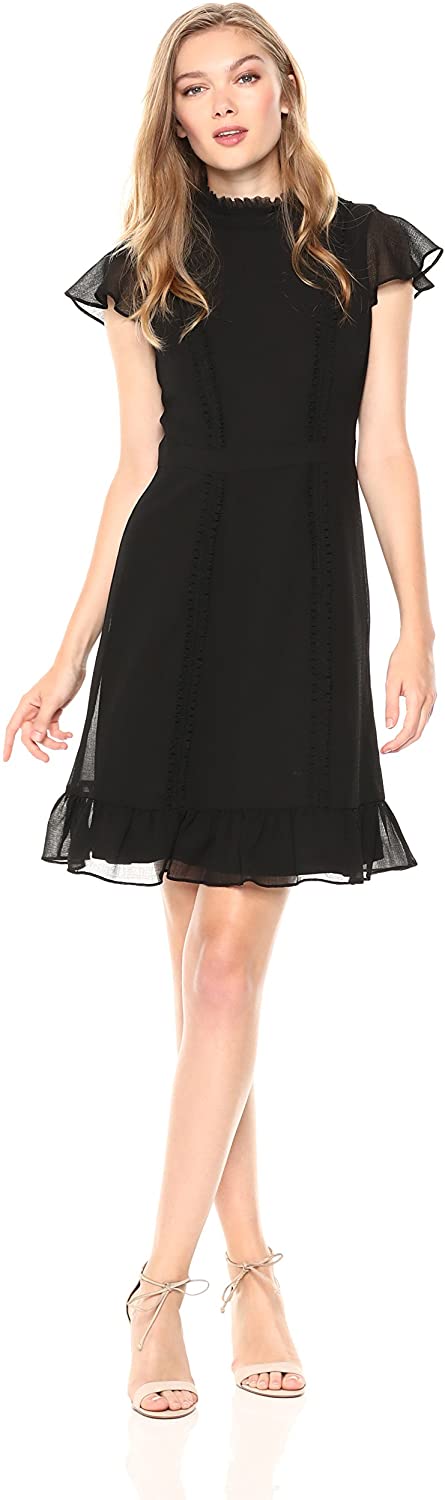 Price:$27.80    Adrianna Papell Women's Fit and Flare Textured Chiffon Dress with Lace Details  Clothing