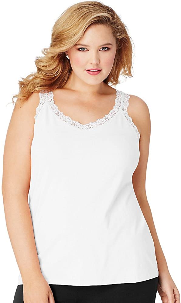 Price:$8.34 JUST MY SIZE Women's Plus Size Stretch Jersey Lace Trim Tank at Amazon Women’s Clothing store