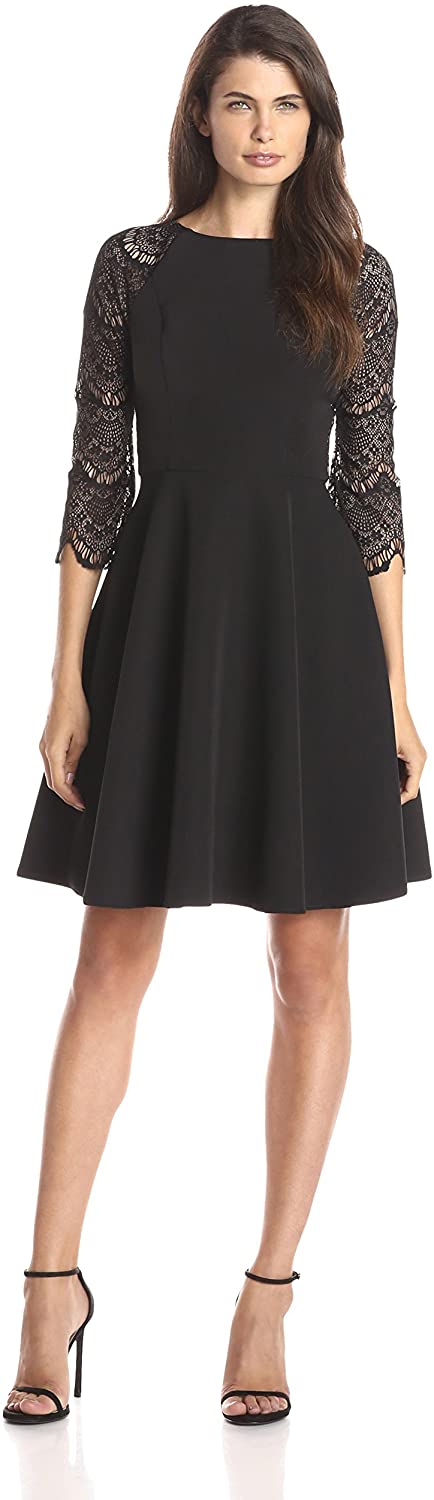 Price:$108.91    London Times Women's 3/4 Sleeve Lace Full Skirt Dress, Black, 4  Clothing