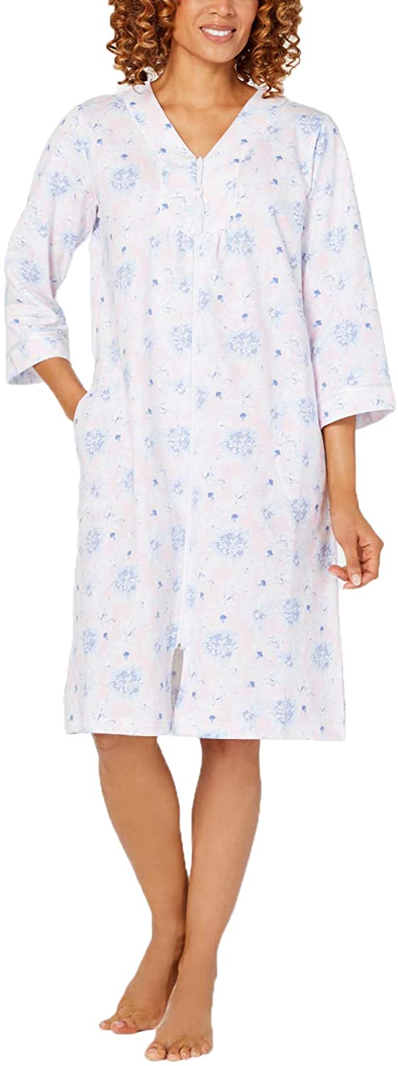 Price:$0.00 Miss Elaine Women's Floral Print Zip-Front French Terry Robe (Blue Print, Small) at Amazon Women’s Clothing store