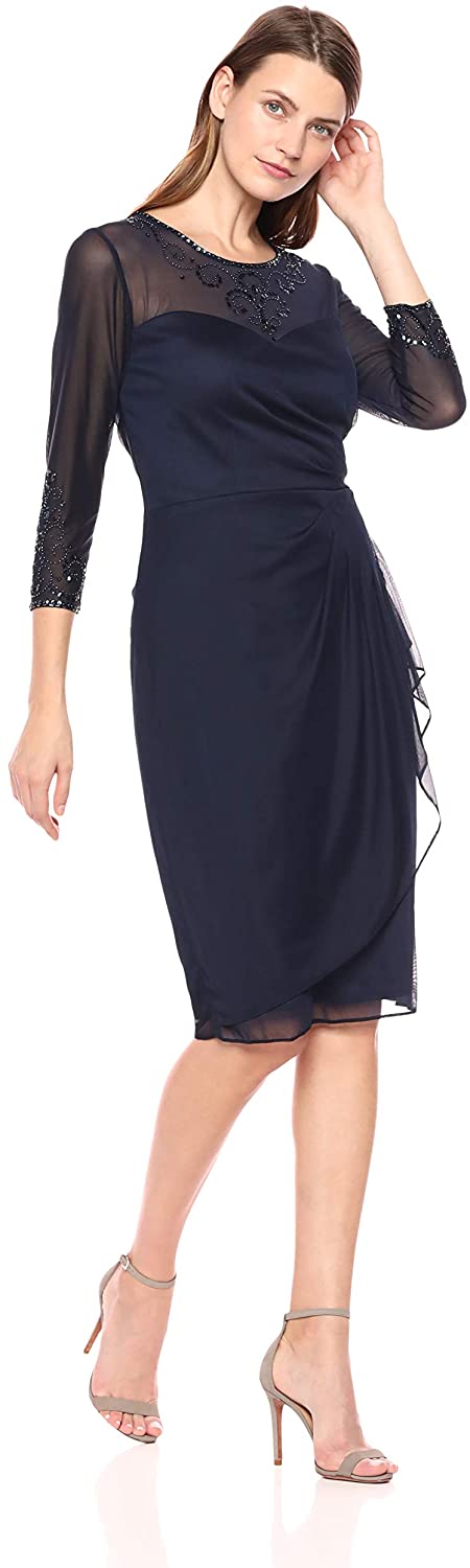 Price:$37.43    Alex Evenings Women's Short Sheath Dress with Sleeves (Petite and Regular)  Clothing