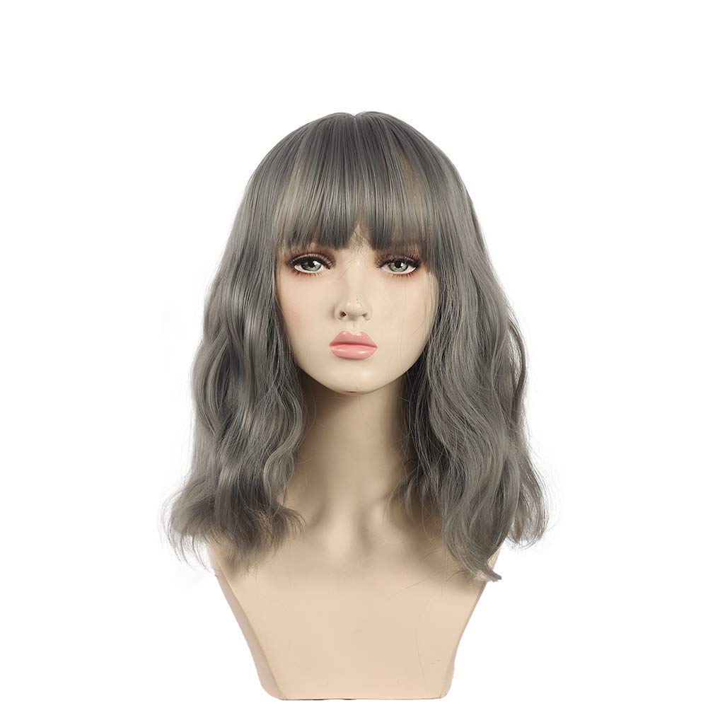 Price:$19.99     FGY Short Gray Curly Bob Hair Wig, Women's 14 inch Wavy Hrat Friendly Synthetic Cosplay Party Wigs(14''Gray)   Beauty
