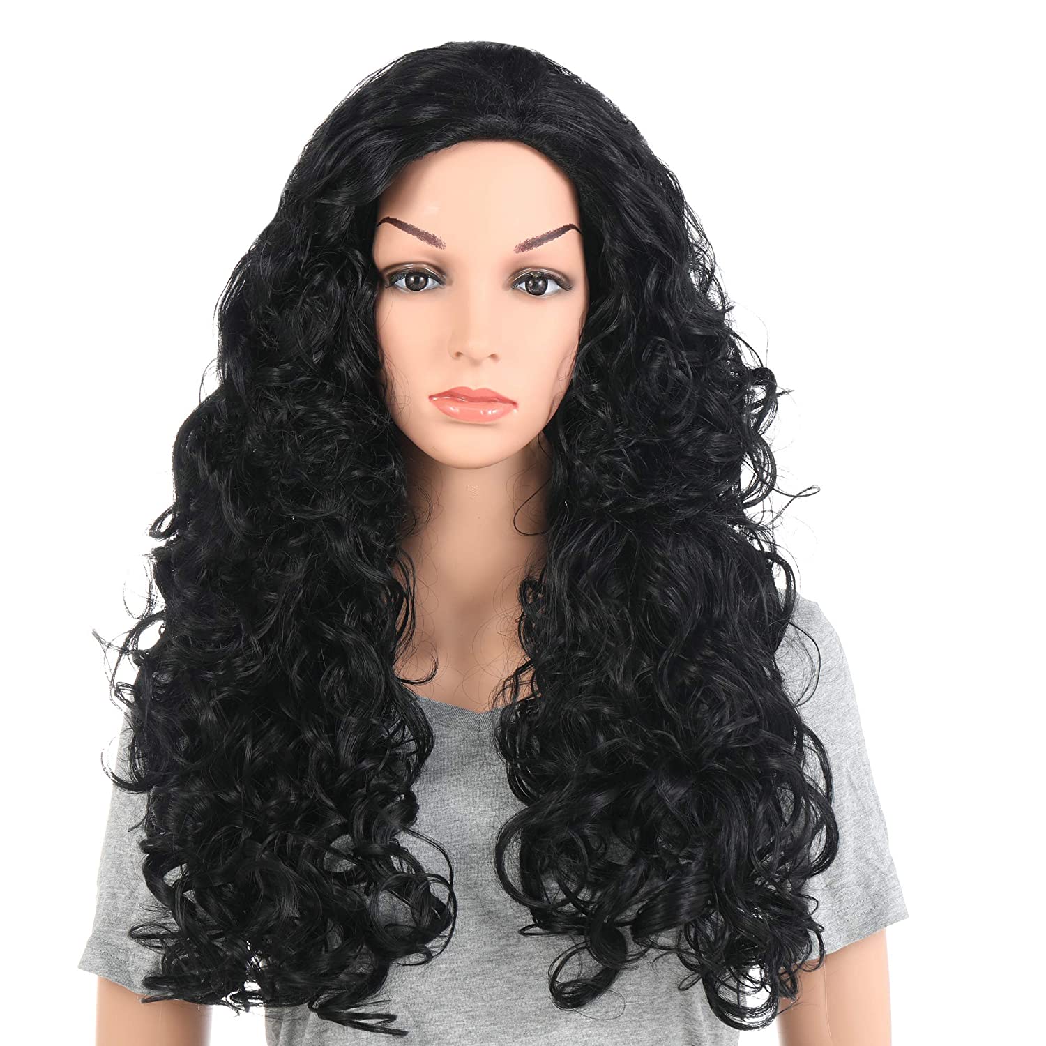 Price:$19.99    OneDor Long Hair Curly Wavy Full Head Halloween Wigs Cosplay Costume Party Hairpiece (1#-Black)  Beauty