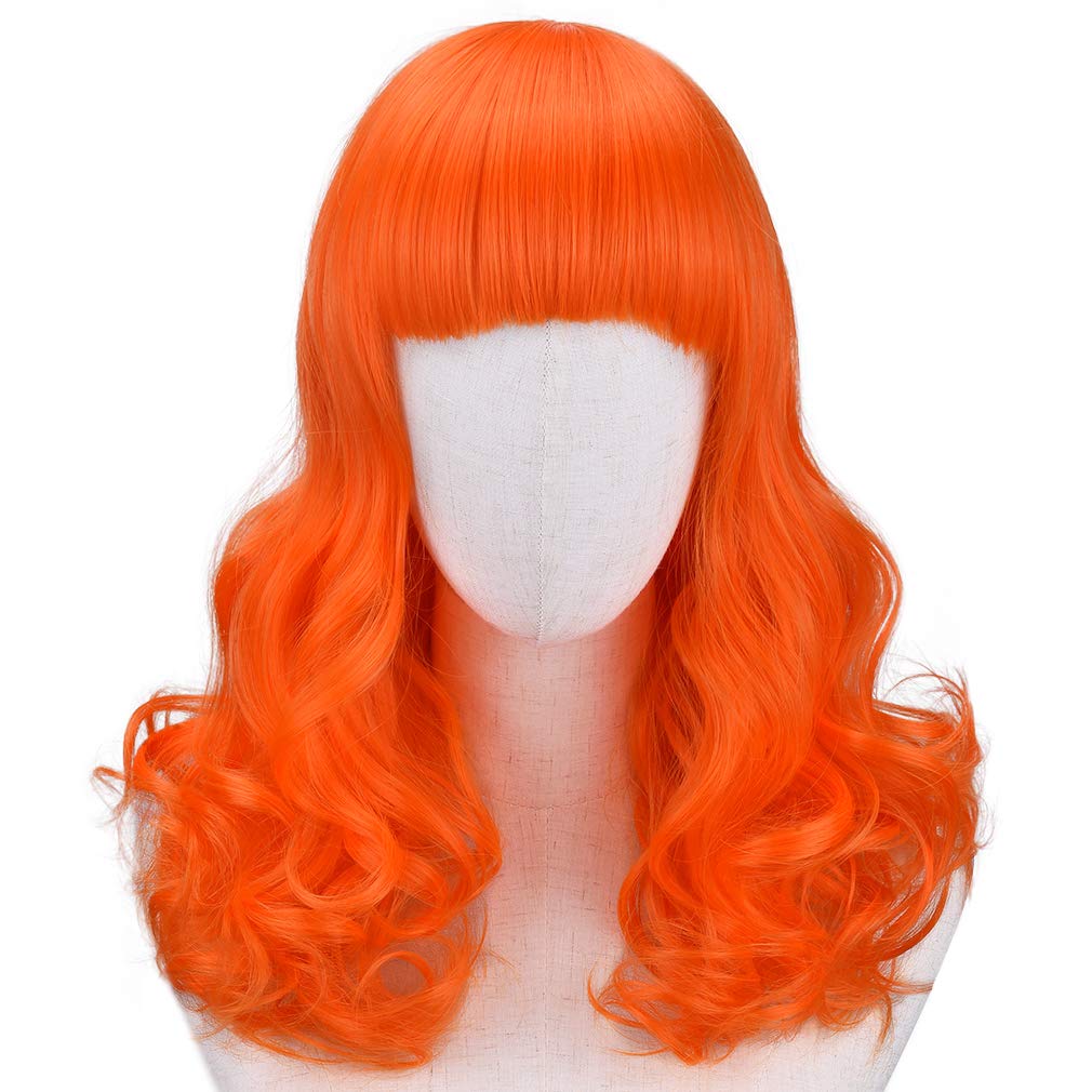 Price:$16.99    YOGFIT Jeanne Women's Long Wavy Curly Wigs with Bangs for Halloween Costume Cosplay Party (20 inch, Orange)  Beauty