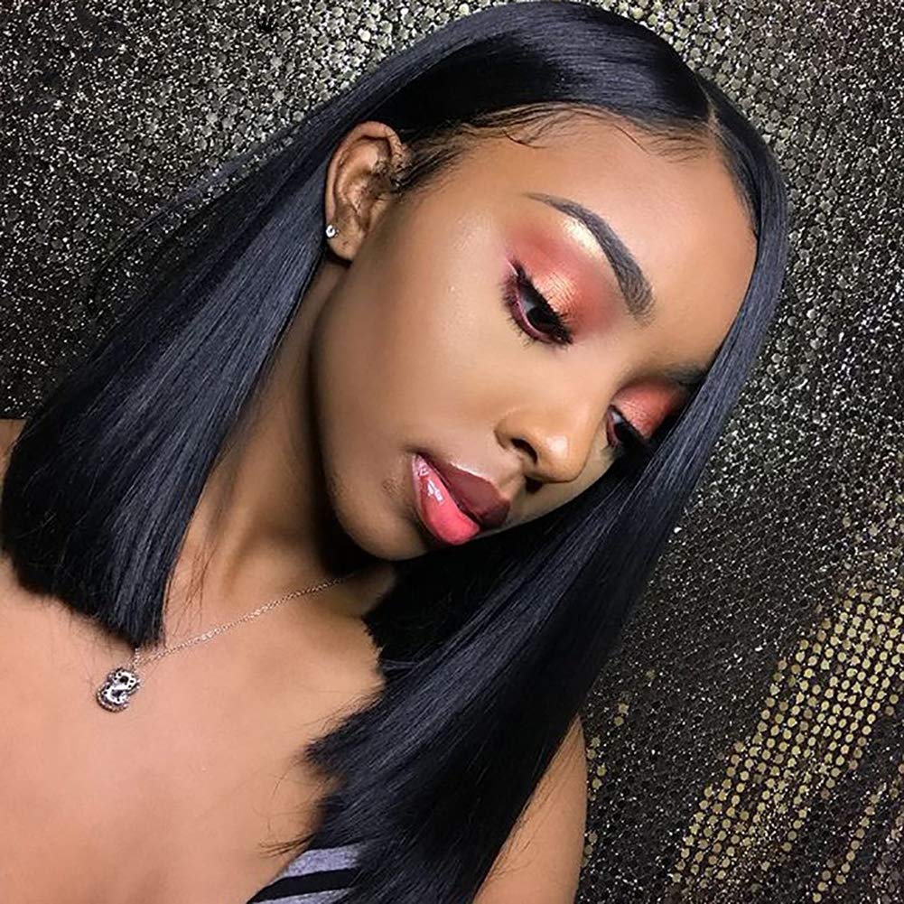 Price:$18.99    Vigorous Short Black Straight Wig for Black Women Shoulder Length 14 Inches Natural Hairline Synthetic Middle Part Wig Heat Resistant Natural Looking for Daily Party Use  Beauty
