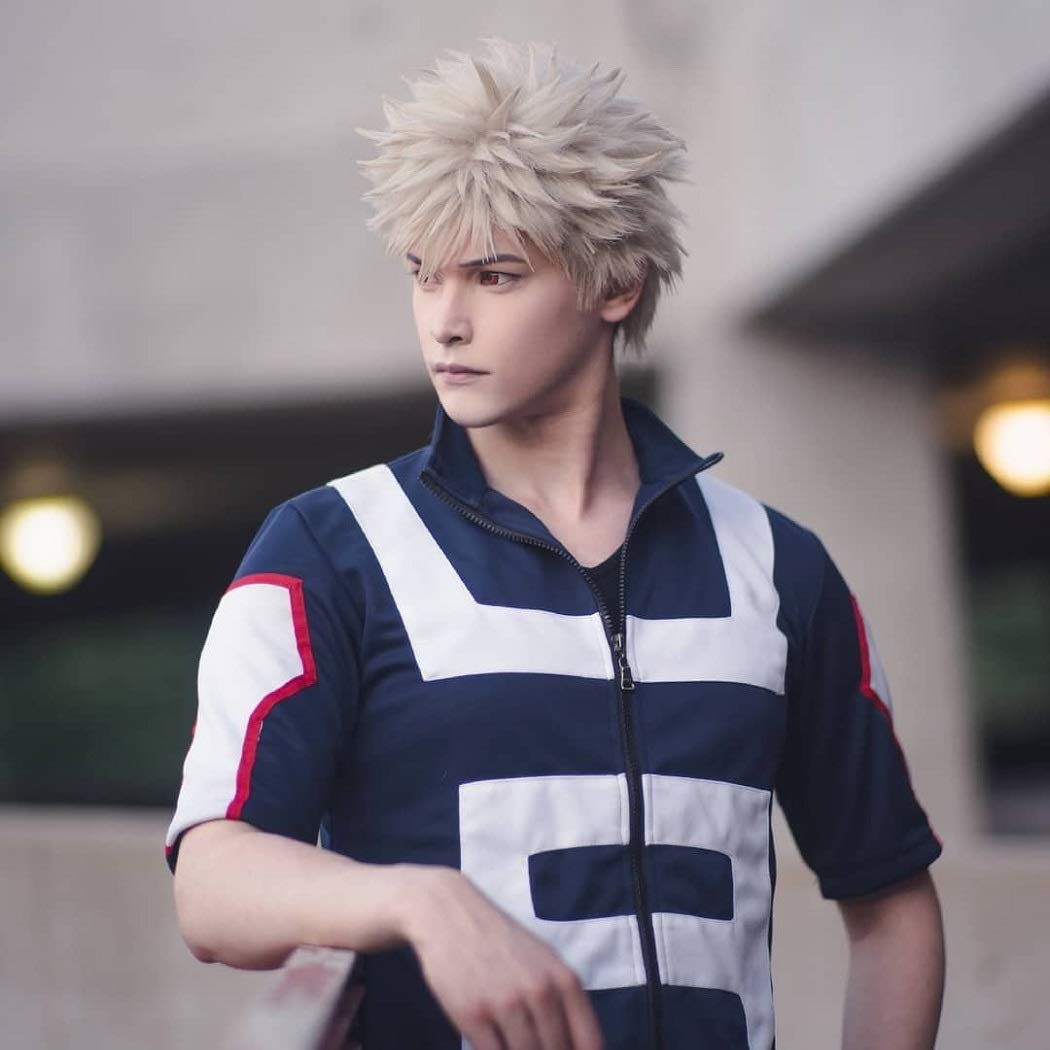 Price:$14.99    TOPHR Bakugou Cosplay Anime Wig Short Blonde Wigs Synthetic Makeup for My Hero Academia  Beauty