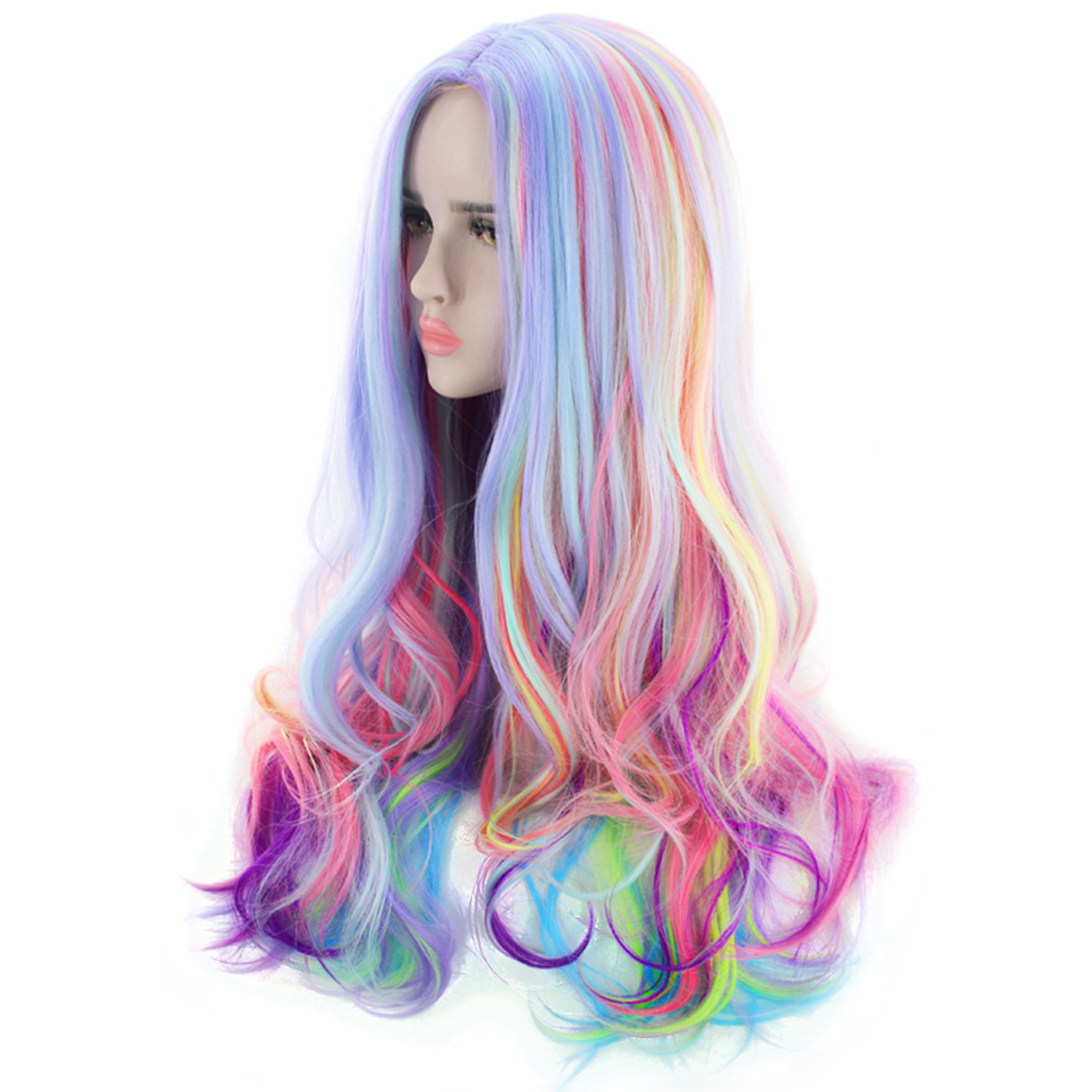 Price:$12.99    AGPtEK Full Long Curly Wavy Rainbow Hair Wig, Heat Resistant Wig for Music Festival, Theme Parties, Wedding, Concerts, Dating, Cosplay & More  Beauty