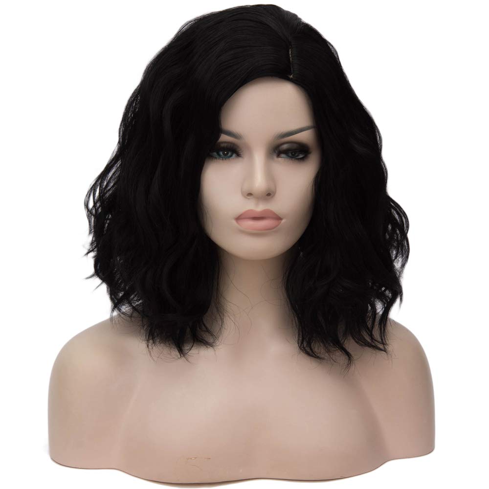 Price:$16.99    BERON 14" Women Girls Short Curly Bob Wavy Wig Body Wave Halloween Cosplay Daily Party Wigs (Black)  Beauty