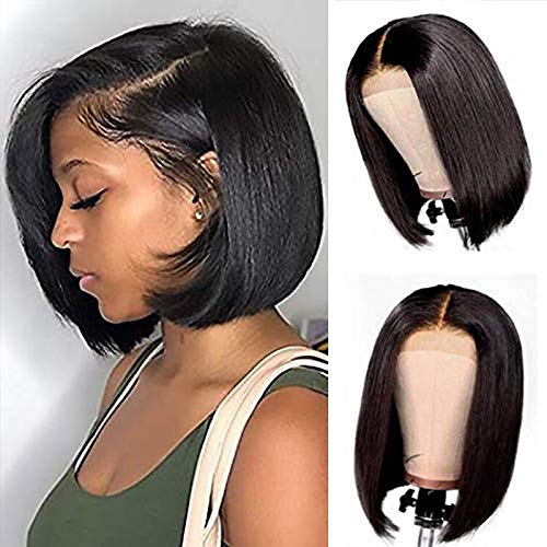 Price:$38.99    Short Bob Wigs Lace Front Human Hair Wigs For Black Women Brazilian Straight Bob Wigs for black women Pre Plucked with Baby Hair 150% Density  Beauty