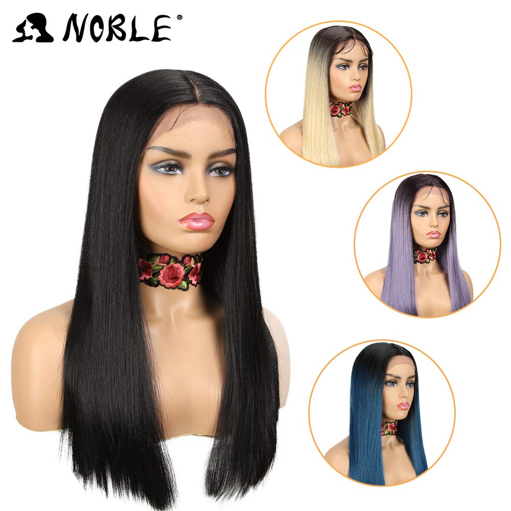 Price:$39.99     NOBLE Lace Front Wig Black Glueless Wig Yaki Straight Long Hair Wig like Human hair(19.5inches, 1B)   Beauty