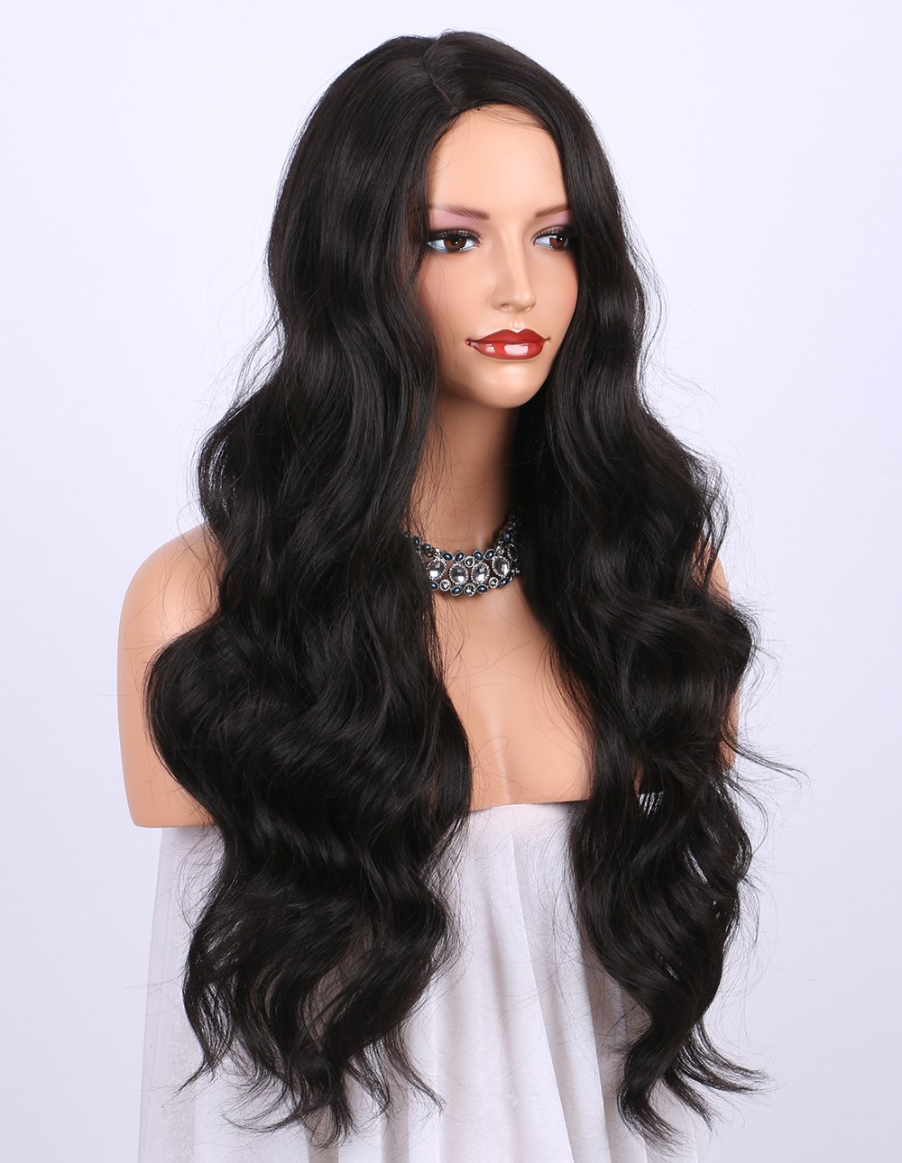 Price:$19.99     K'ryssma Dark Brown Synthetic Wigs for women - Natural Looking Long Wavy Right Side Parting NONE Lace Heat Resistant Replacement Wig Full Machine Made 24 inches (#2)   Beauty