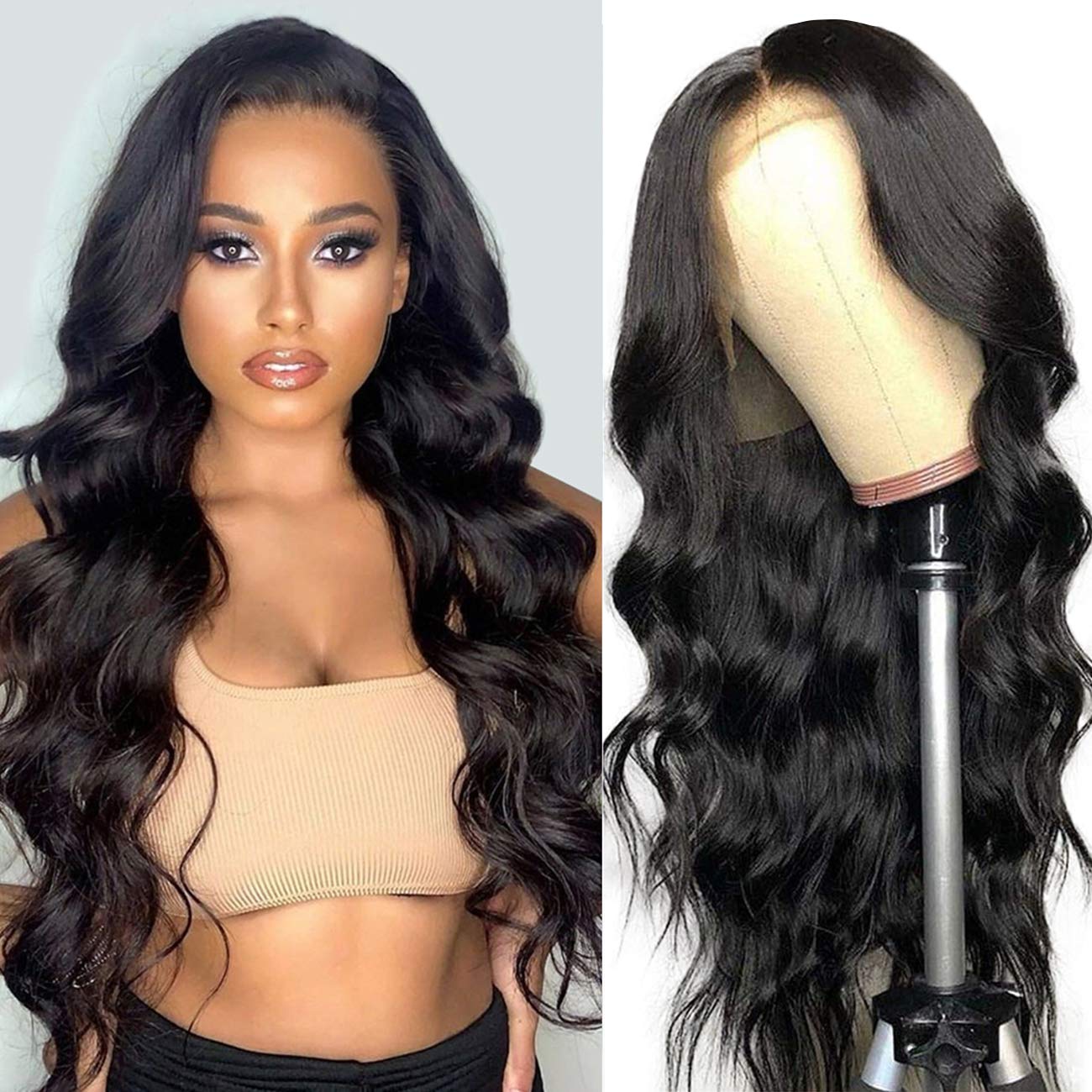 Price:$41.44     Persephone Wavy Lace Front Wigs for Women Glueless Black Synthetic Wig Natural Color Hair Heat Resistant 22 inch 180% Density   Beauty