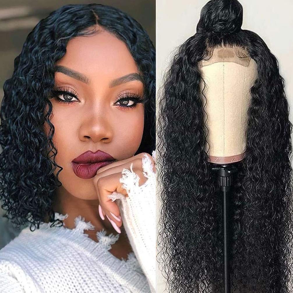 Price:$59.99     Aliabc 4X4 Lace Closure Wigs Brazilian Deep Wave Lace Front Wigs Human Hair Deep Curly Human Hair Wigs Wet and Wavy Lace Wigs Natural Color(12 Inch)   Beauty