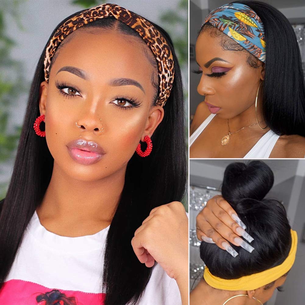 Price:$89.99     Straight Human Hair Wigs for Black Women Glueless None Lace Front Wigs Headband Half Wig Human Hair 150% Density Brizilian Virgin Hair Machine Made Headband Wig Human Hair 18 inch   Beauty