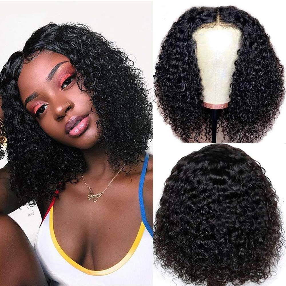 Price:$61.99     Ainmeys short bob wigs 4x4 lace closure wigs brazilian curly wave Lace Front wigs human hair curly bob wigs for black women 150% Density Pre Plucked with bady hair (12inch, 4x4 lace closure)   Beauty