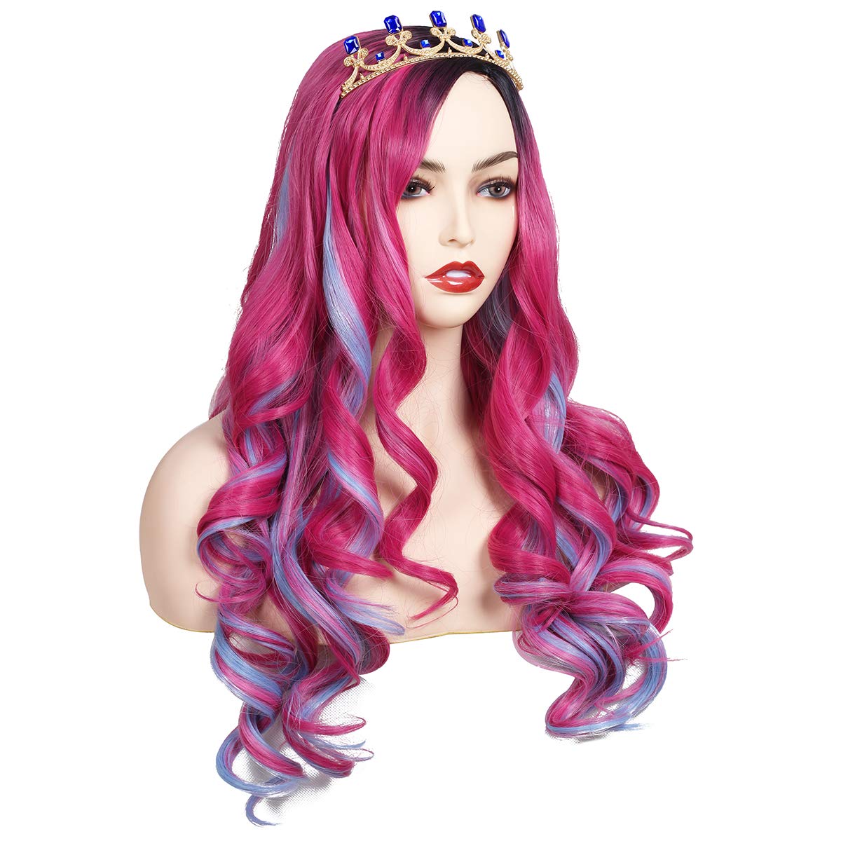Price:$25.90    ColorGround Long Wavy Pink and Light Blue Mixed Cosplay Wig with Crown (Adult Size)  Beauty