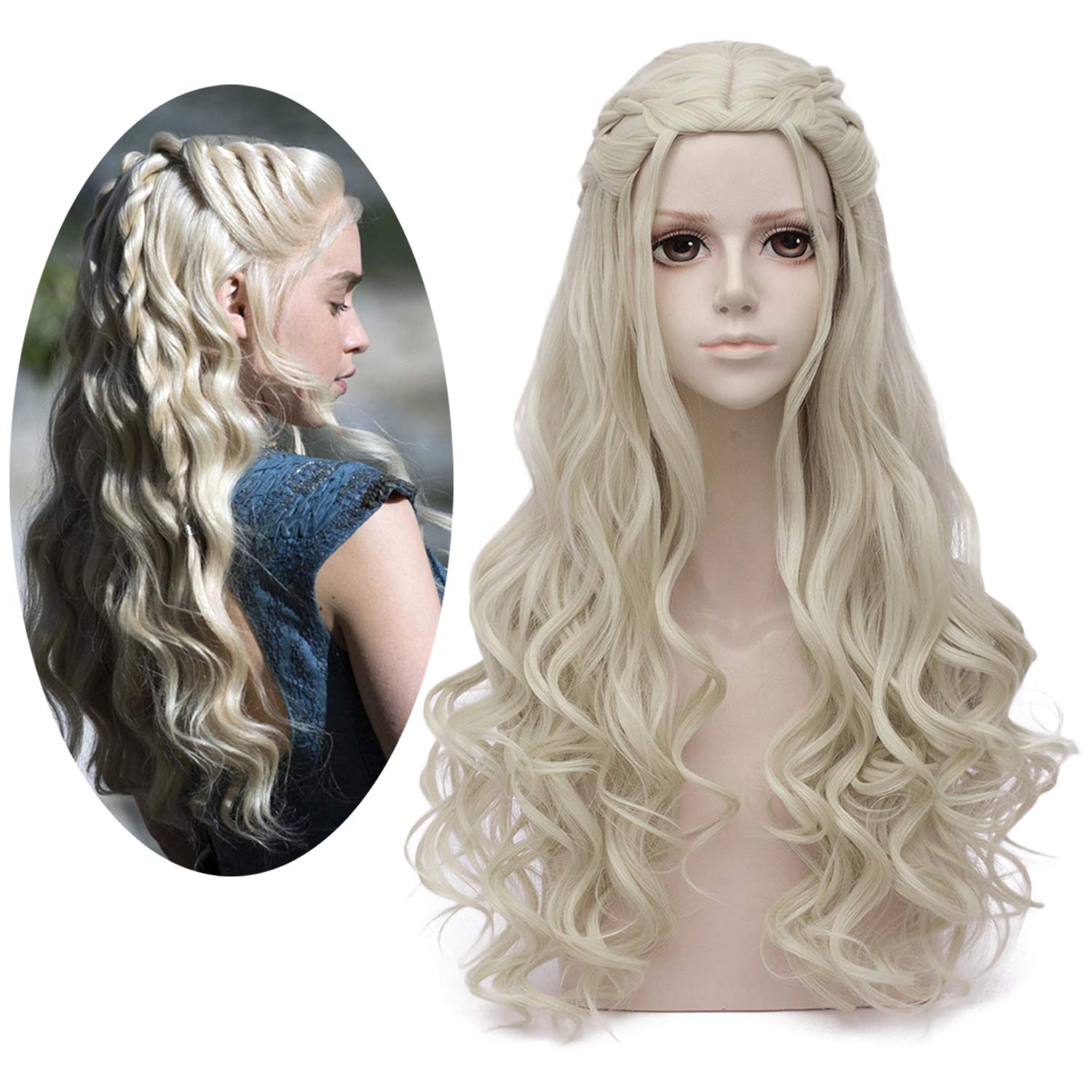 Price:$19.99    Mersi Daenerys Targaryen Wig Khaleesi Cosplay Wigs Long Blonde Braided Party Hair Wigs for Halloween (Blonde) S039G  Beauty