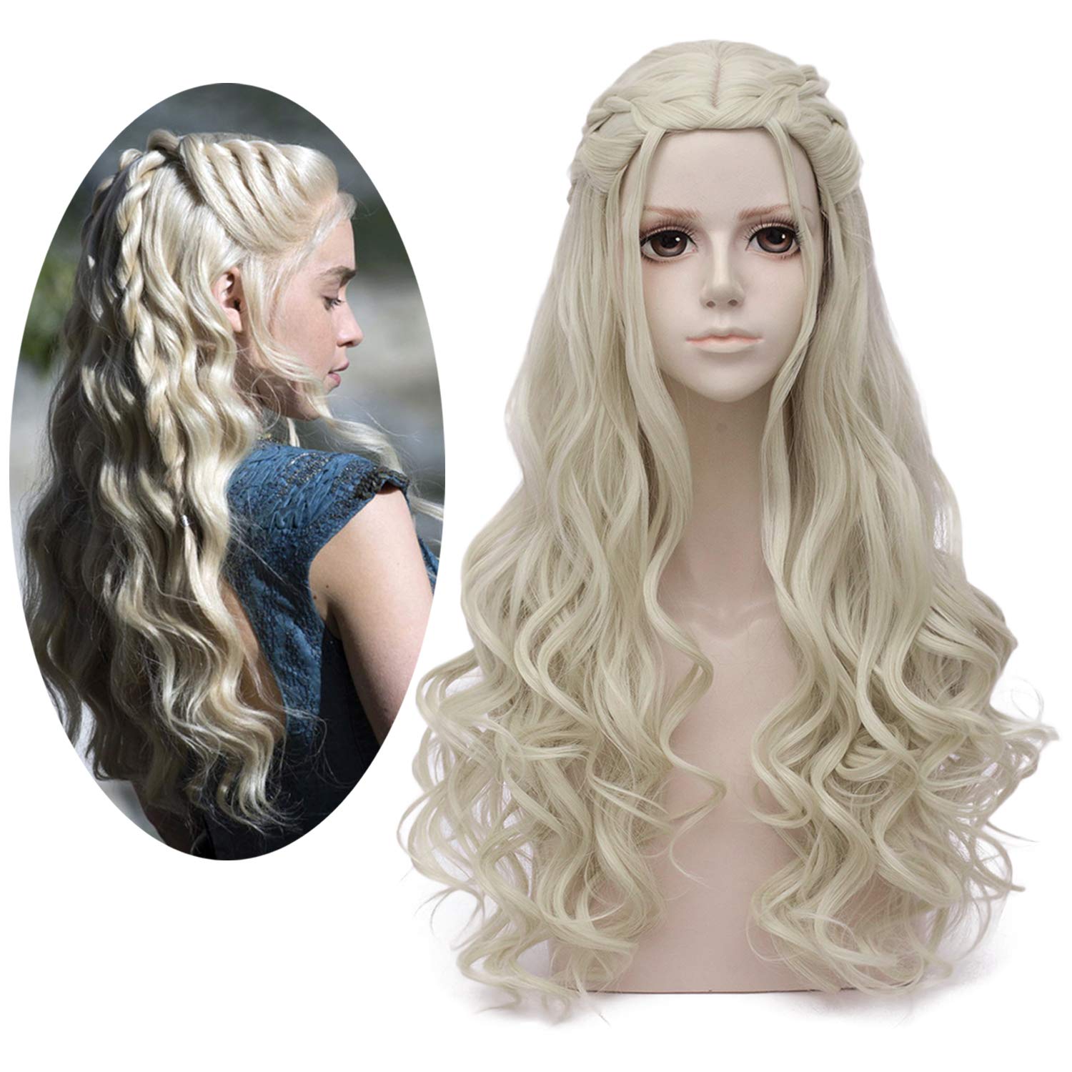 Price:$19.99    Mersi Daenerys Targaryen Wig Khaleesi Cosplay Wigs Long Blonde Braided Party Hair Wigs for Halloween (Blonde) S039G  Beauty
