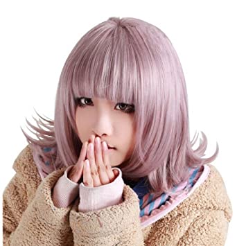 Price:$14.58    Anogol Purple Short Bob Synthetic Hair Women's Wig with Bangs Fringe for Costume  Beauty