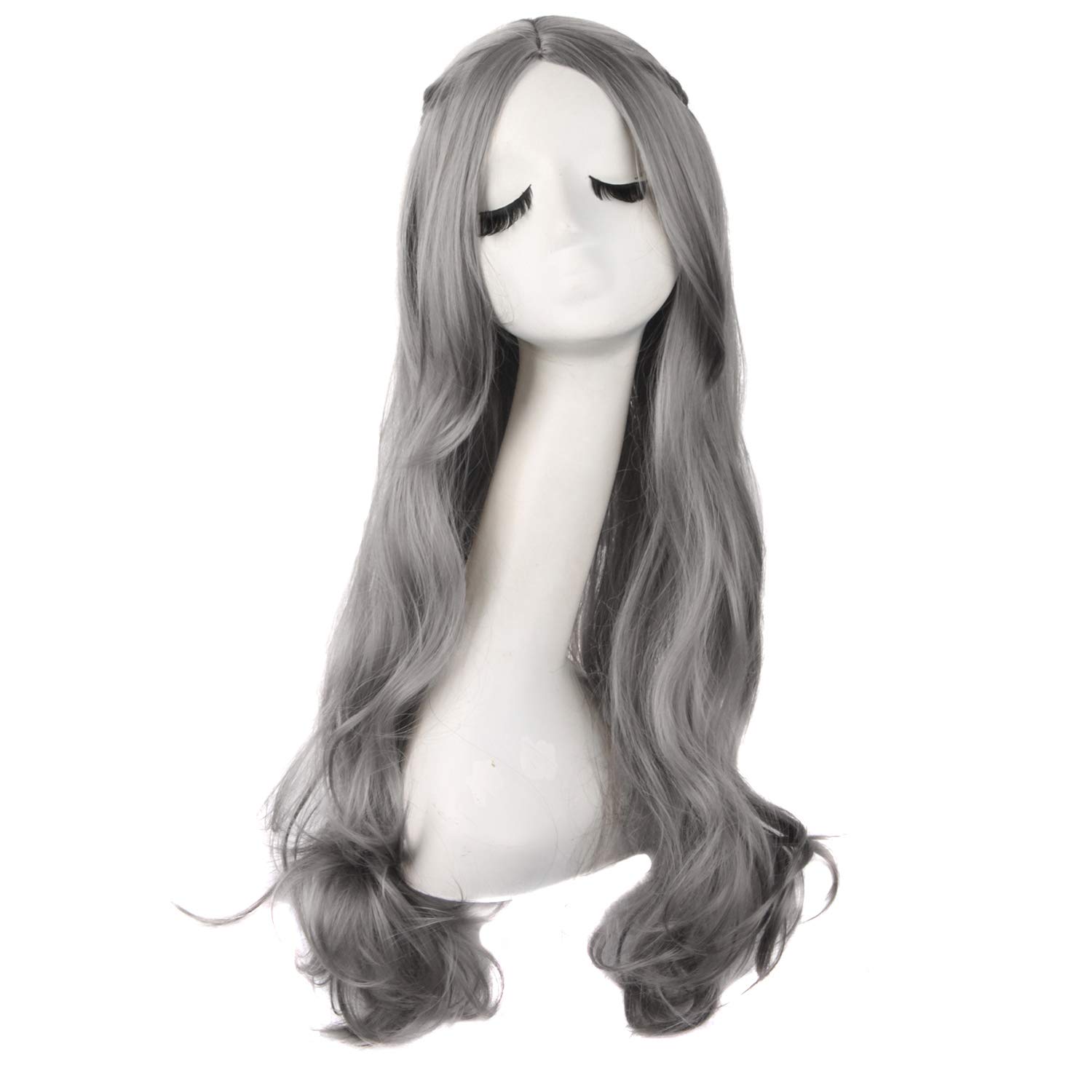 Price:$12.99     MapofBeauty Carve Bangs Beautiful Long Curly Wavy Hair Cosplay Wig (Granny Gray)   Beauty