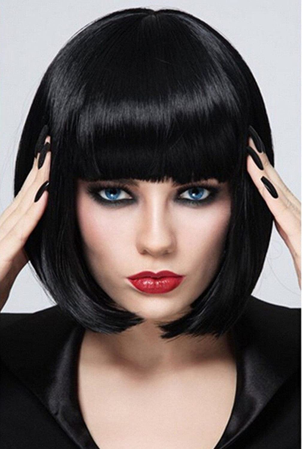 Price:$14.65     Short Bob Wigs Black Wig for Women with Bangs Straight Synthetic Wig Natural As Real Hair 12'' BU027BK   Beauty