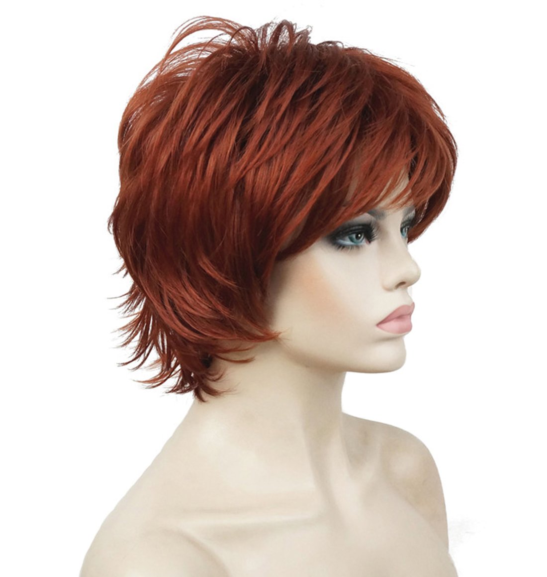 Price:$20.99    Lydell Short Layered Shaggy Wavy Full Synthetic Wigs 130 Copper Red  Beauty