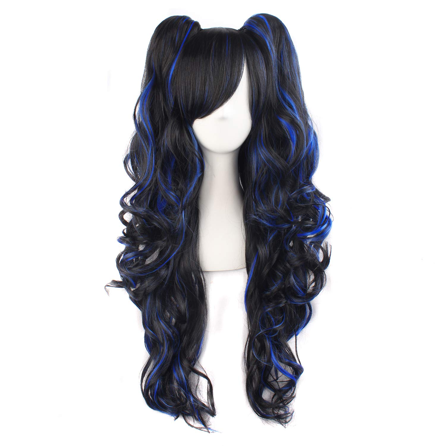 Price:$20.99    MapofBeauty Multi-color Lolita Long Curly Clip on Ponytails Cosplay Wig (Black/Blue)  Clothing