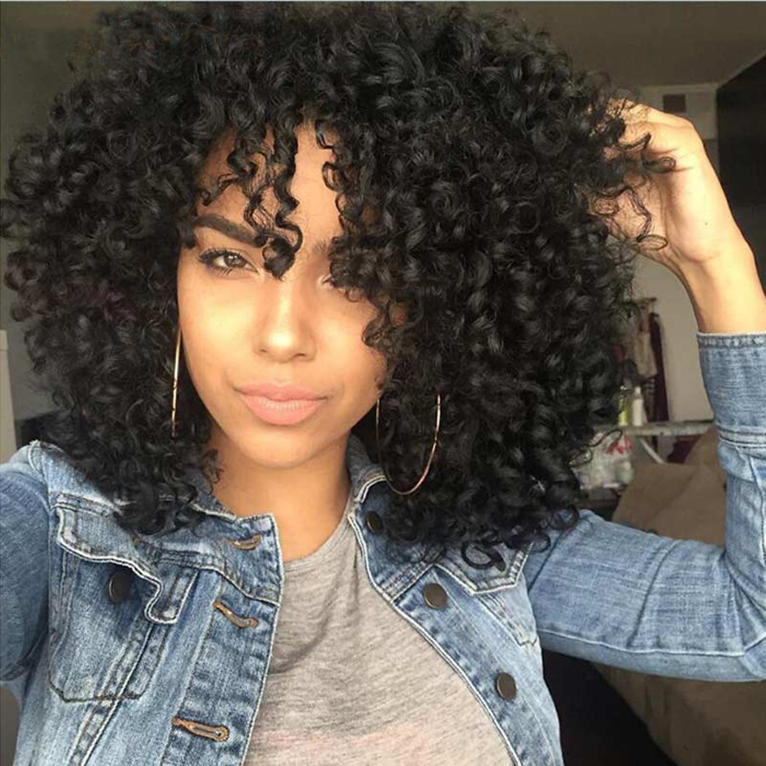 Price:$16.99    MISSWIG Short Wigs for Black Women Synthetic Female African Curly Black Wig Heat Resistant Fiber.  Beauty