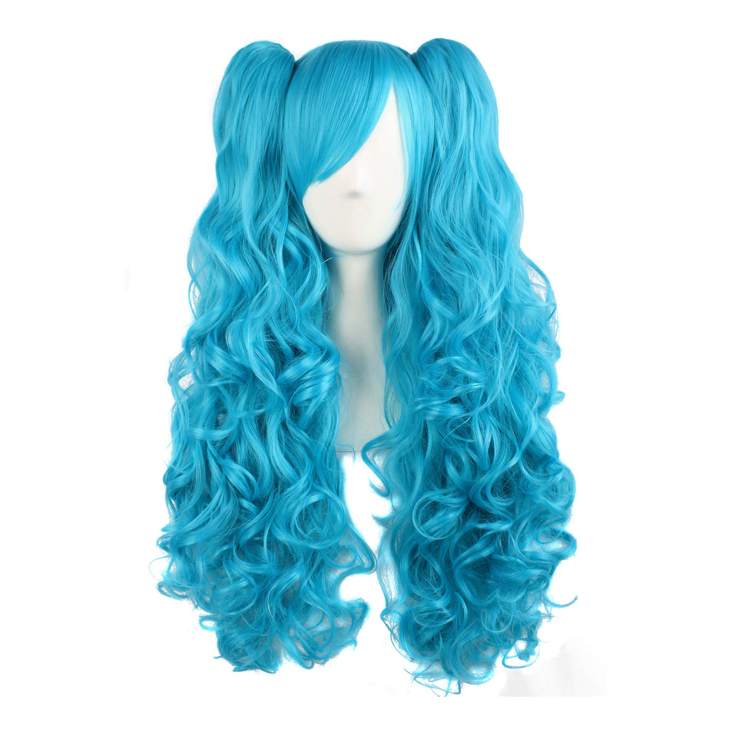 Price:$22.99    MapofBeauty 28"/70cm Lolita Long Curly Clip on Ponytails Cosplay Wig (Azure Blue)  Beauty
