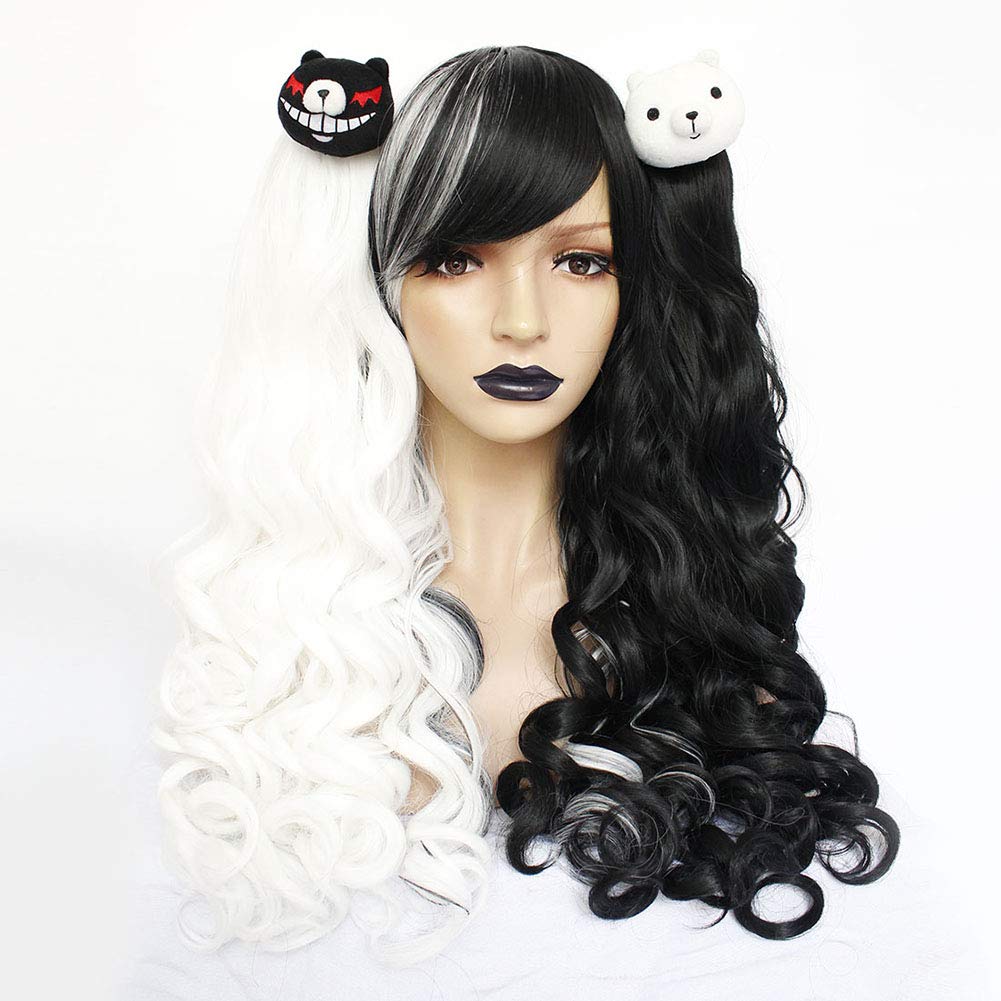 Price:$25.99    Anogol Hair Cap+Lolita Wigs Black and White Cosplay Wig Long Curly Wigs with 2 Bears  Beauty
