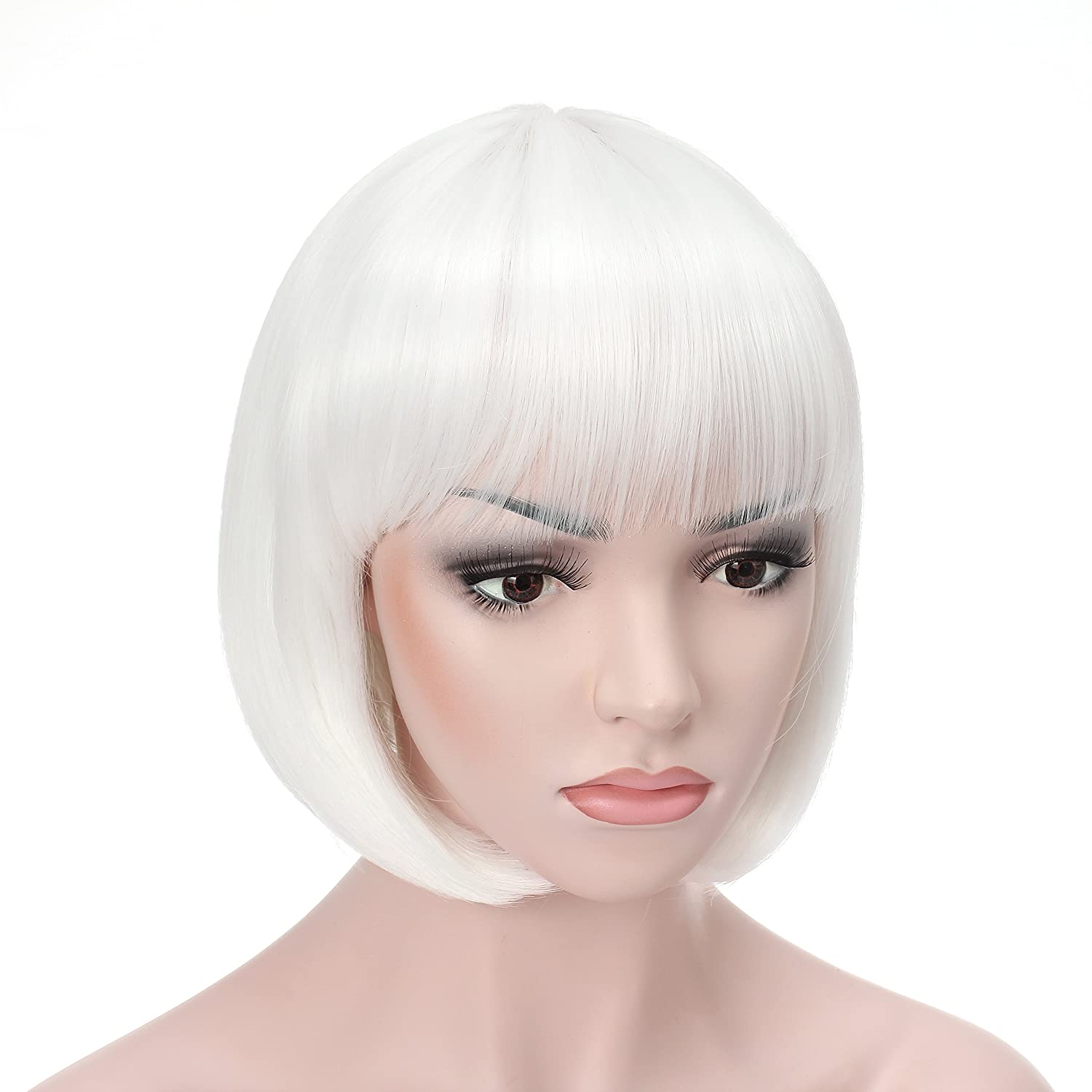 Price:$16.99    OneDor 10" Short Straight Hair Flapper Cosplay Costume Bob Wig (1001# - White)  Beauty