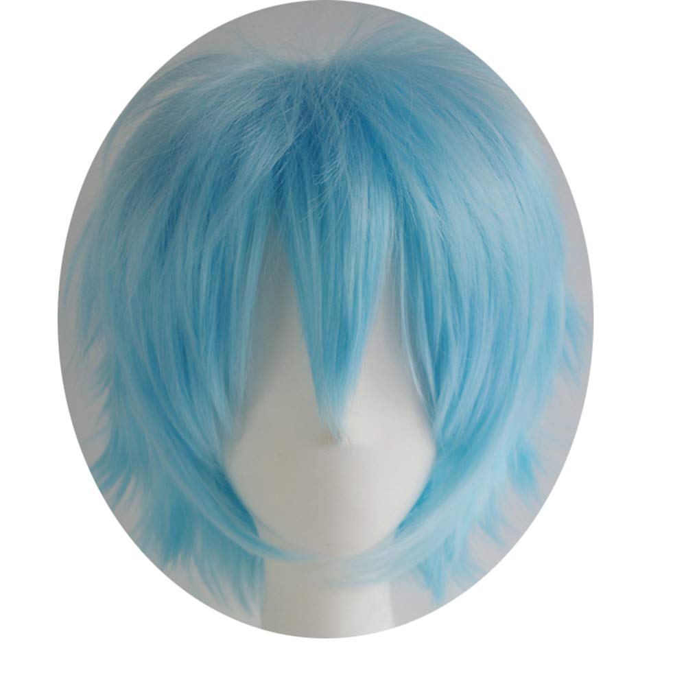 Price:$14.99    Alacos Short Fashion Spiky Layered Anime Cosplay Wig Halloween Christmas Carnival Dress Up Pretend Play Party Wig Gift+Cap, Aqua Blue, One Size  Clothing